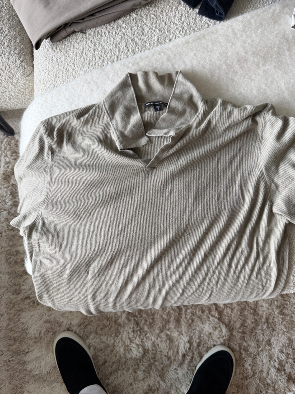 James Perse Beige Ribbed Polo Shirt